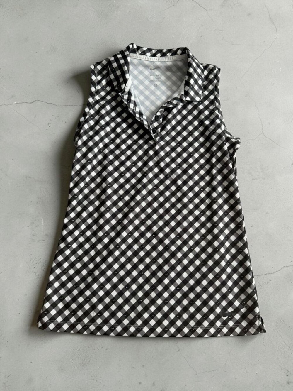 NIKE Black White Plaid Logo Active Top Size XS